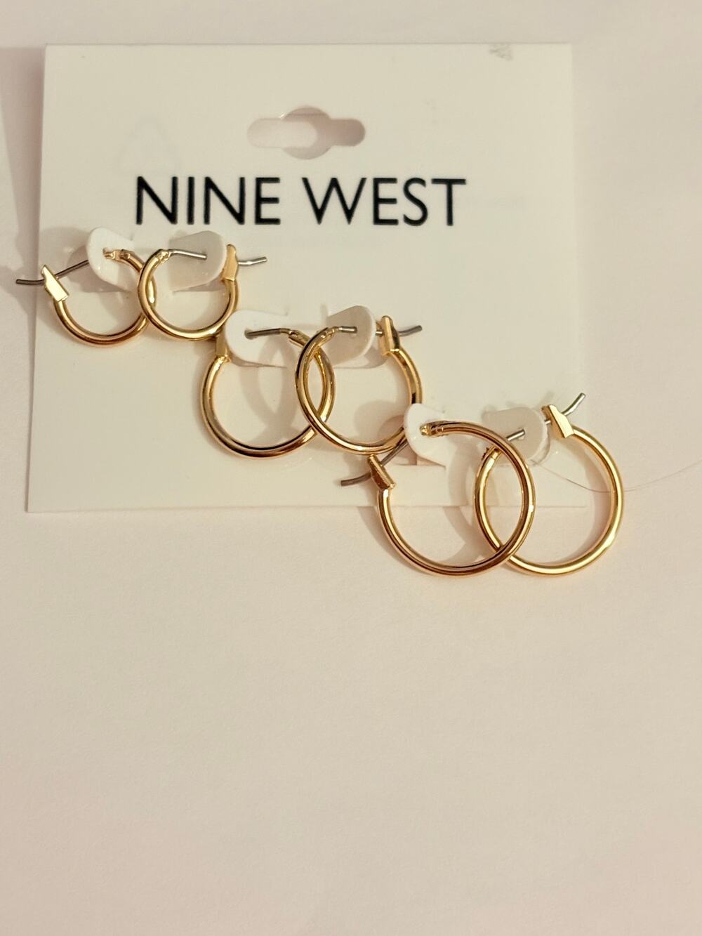 New Nine West Gold Tone 3-Pair Hoop Earrings Set